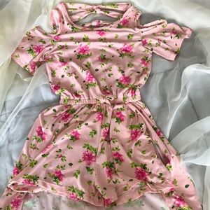 Girls size 7 Romper cute pink with dress back.